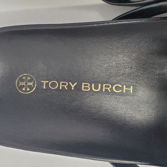 Tory Burch Miller Cloud Thong Sandals Calf Leather Perfect Black Logo Size 9.5 M